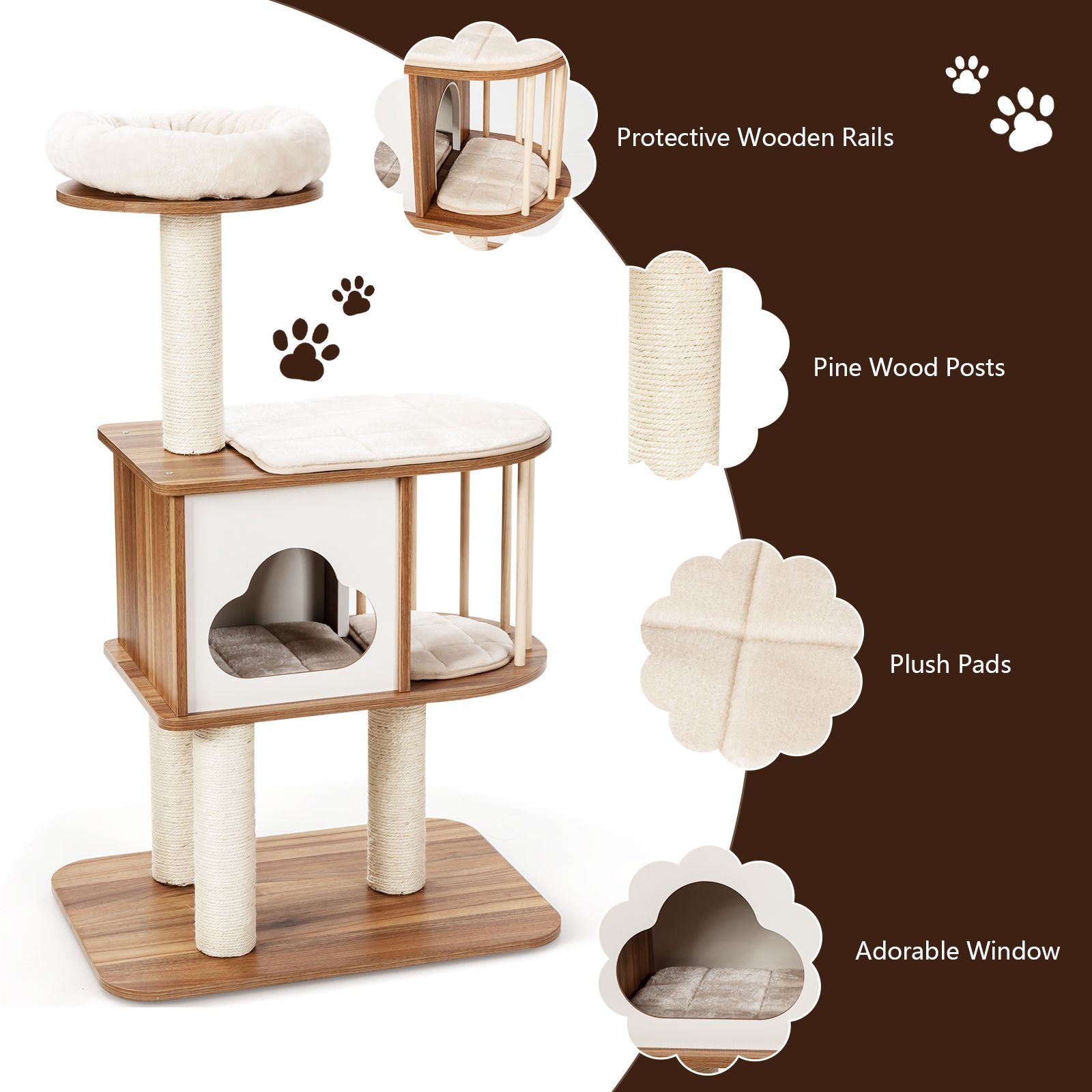 Modern Wooden Cat Tower with Platform