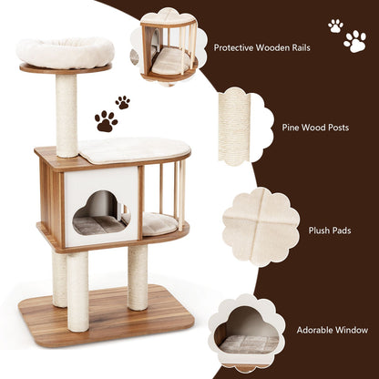 Modern Wooden Cat Tower with Platform