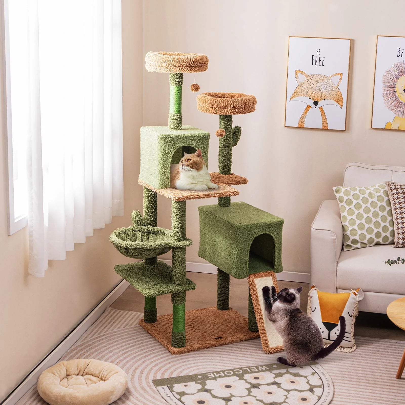 160 Cm Multi-Level Cactus Cat Tree for Indoor Cats with Scratching Posts