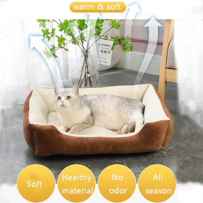 Large Dog Cushion Bed - Square Design, Breathable, Non-Slip, Winter Warmth, Thickened Soft Cat Mat, Pet House