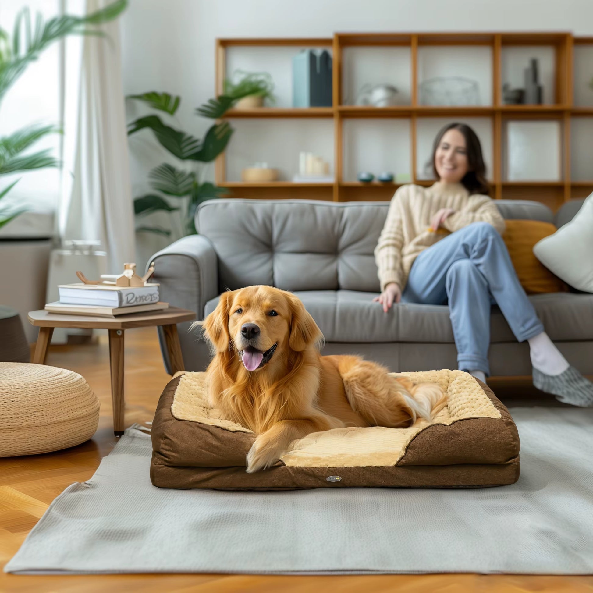 Calming Dog Bed for Large Breeds - Brown Pet Mattress