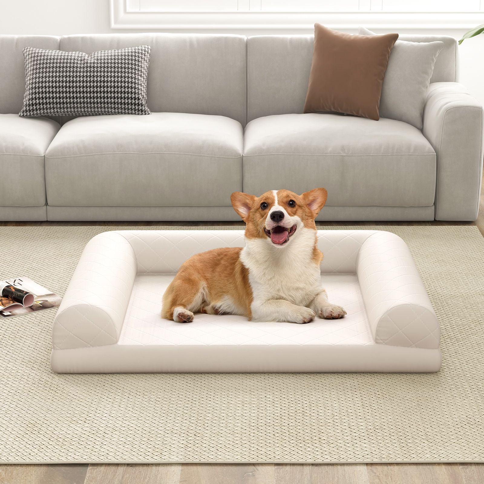Orthopedic Egg-Foam Dog Crate Bed with Three-Sided Bolster