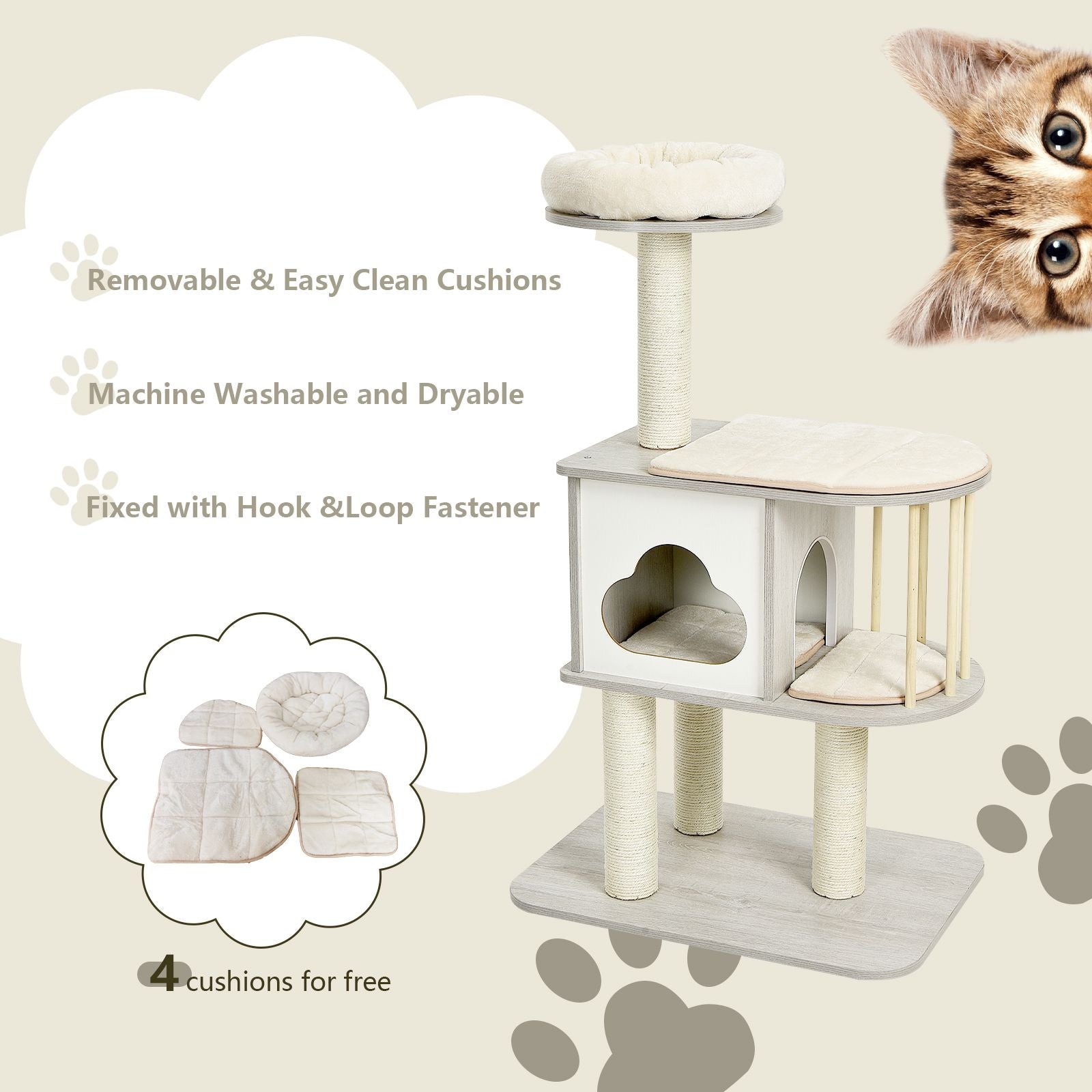 Modern Wooden Cat Tower with Platform
