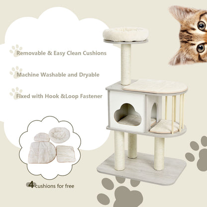 Modern Wooden Cat Tower with Platform