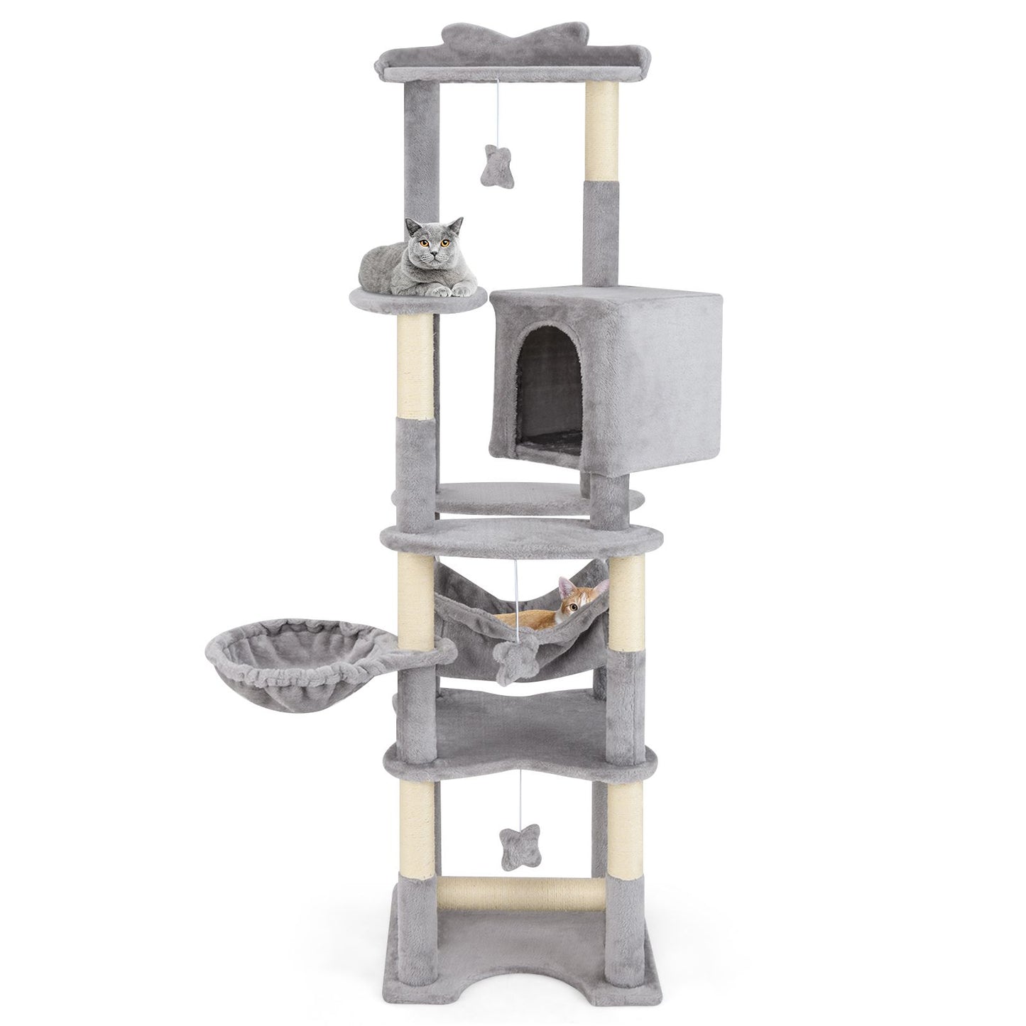 176 Cm Multi-Level Cat Tree with Hammock Jumping Platforms and Hanging Toys
