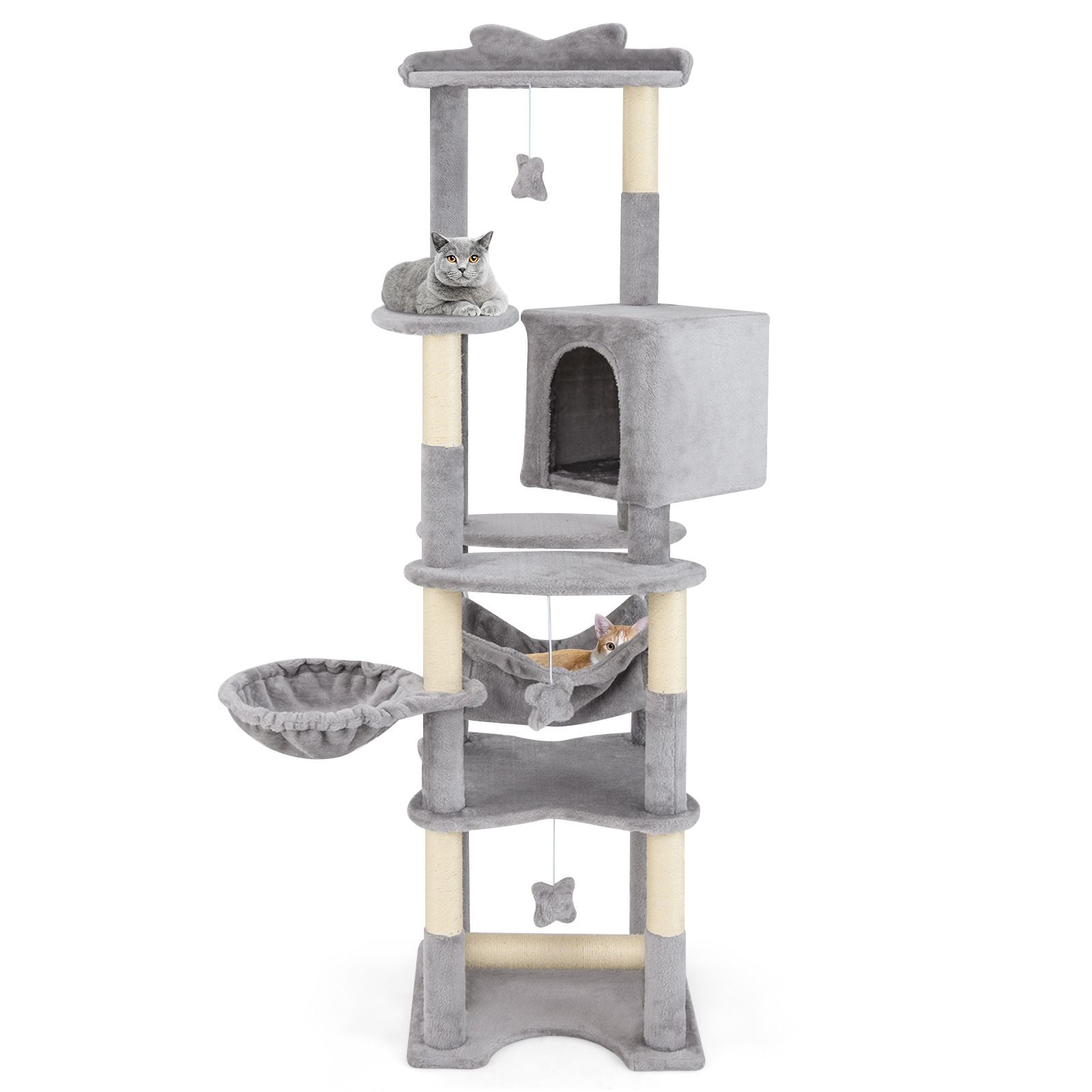 176 Cm Multi-Level Cat Tree with Hammock Jumping Platforms and Hanging Toys