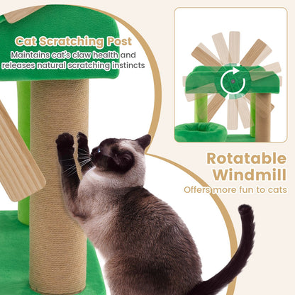 4-Layer Windmill Cat Tree with Scratching Post and Top Perch