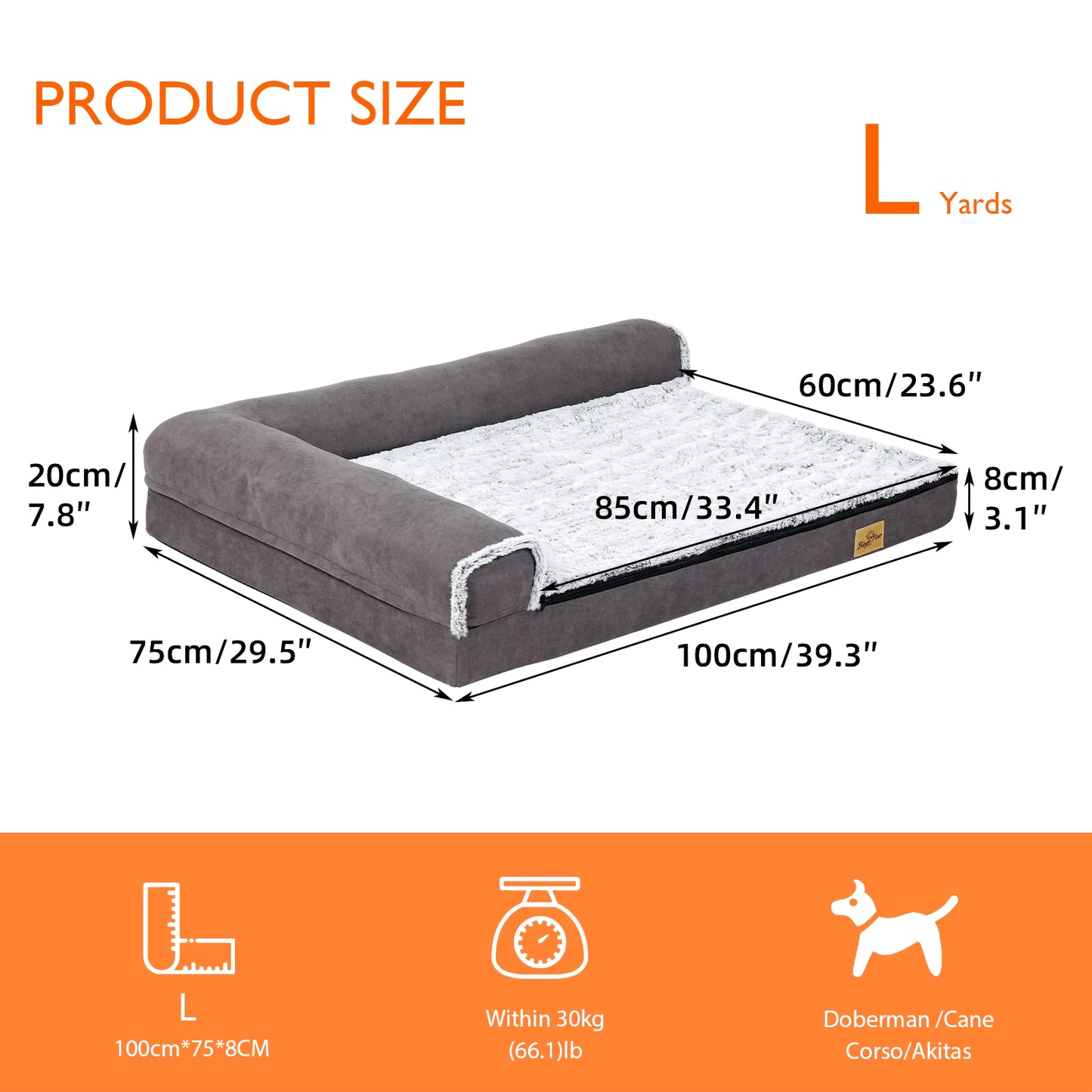 Extra Large Orthopedic Memory Foam Bolster Dog Bed with Removable Washable Cover and Plush Sofa Design