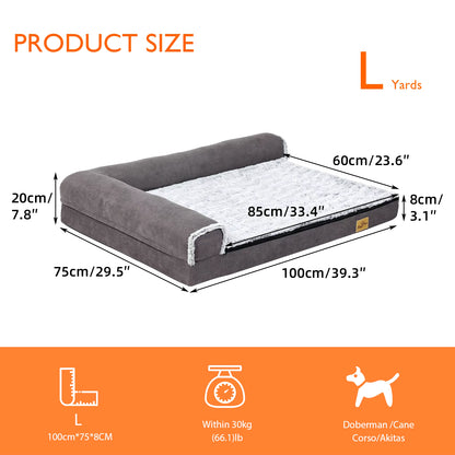 Extra Large Orthopedic Memory Foam Bolster Dog Bed with Removable Washable Cover and Plush Sofa Design