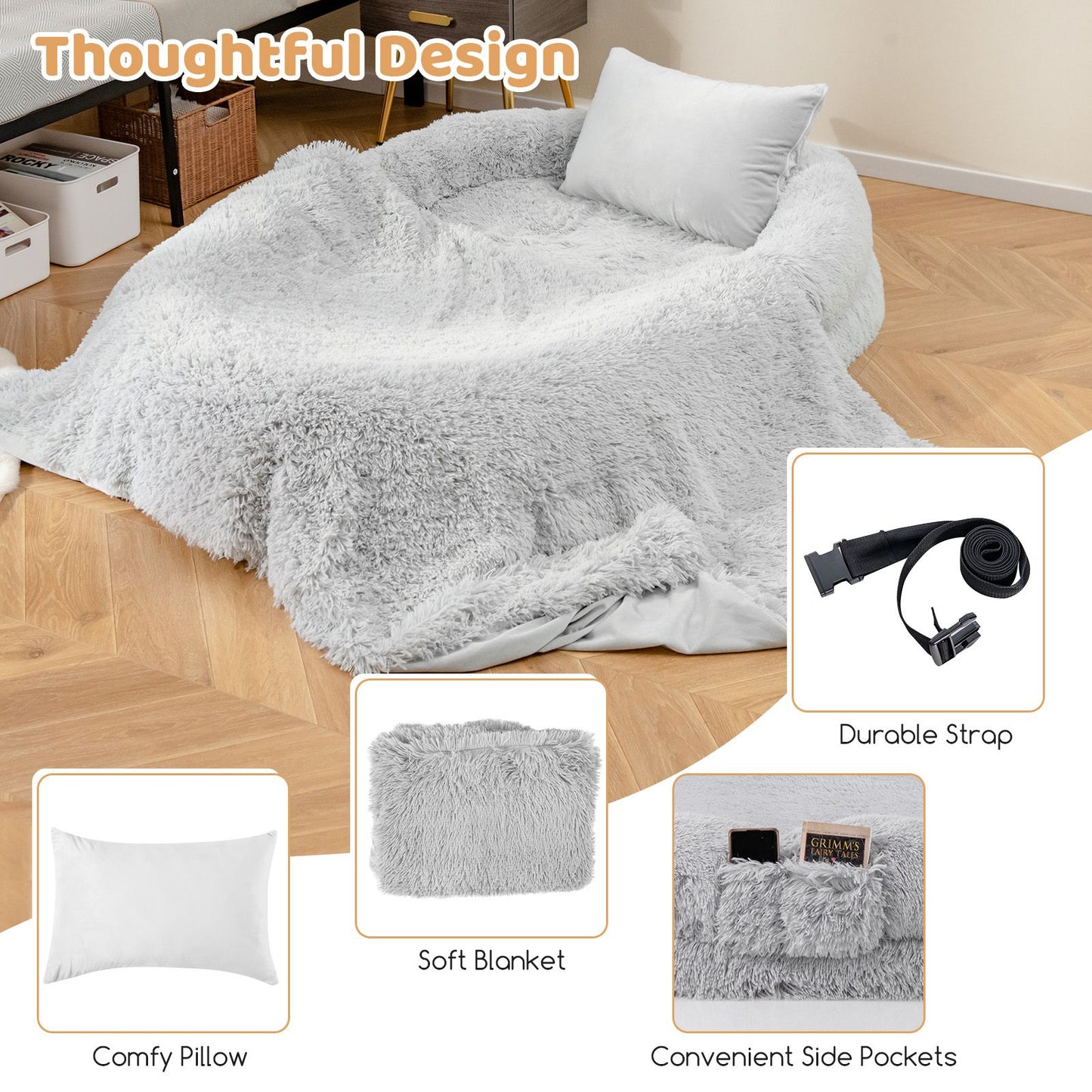 Premium Human Dog Bed with Plush Blanket and Comfort Pillow