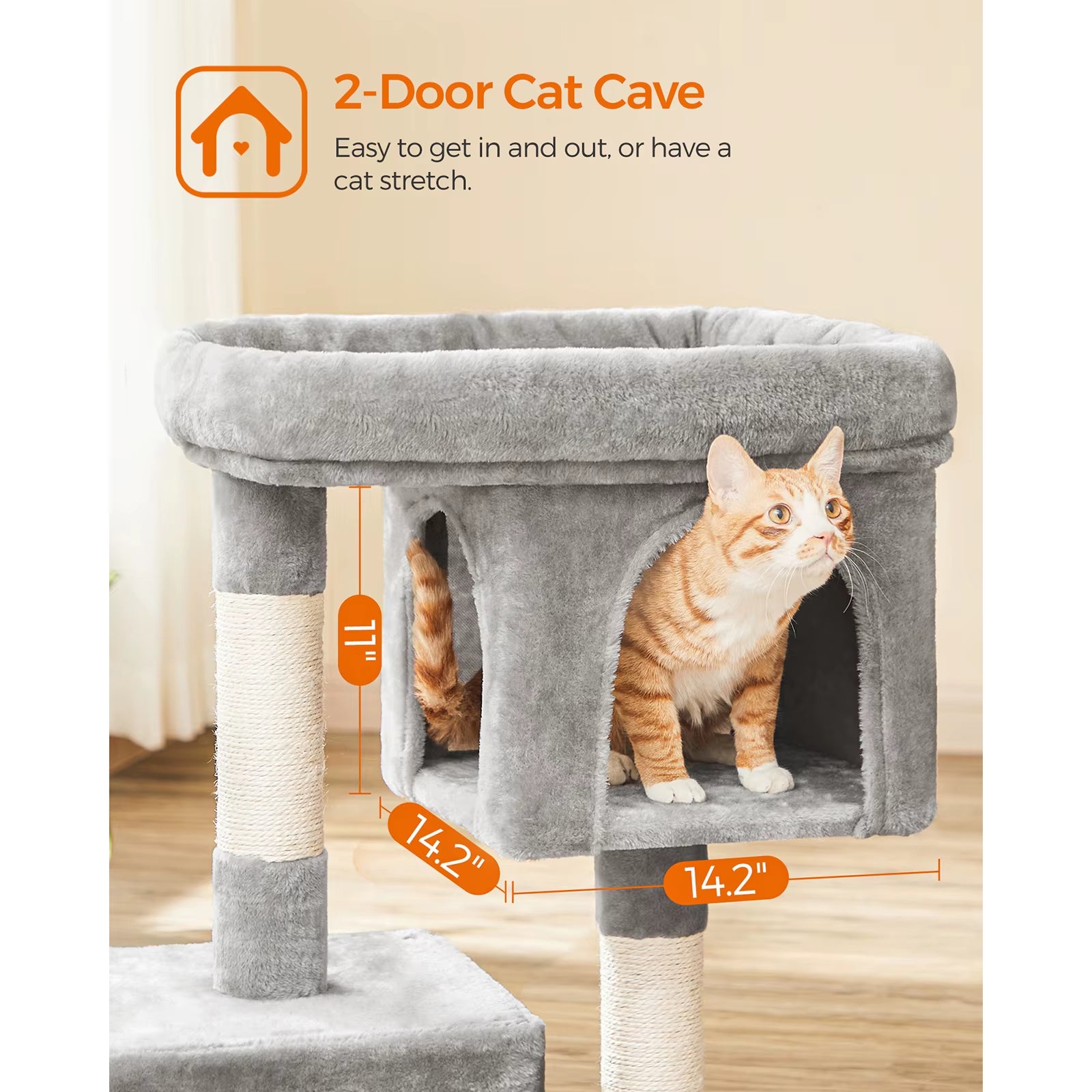 Cat Tree, 84 Cm Cat Tower,Cat Condo for Large Cats up to 7 Kg,2 Cat Caves, Scratching Post