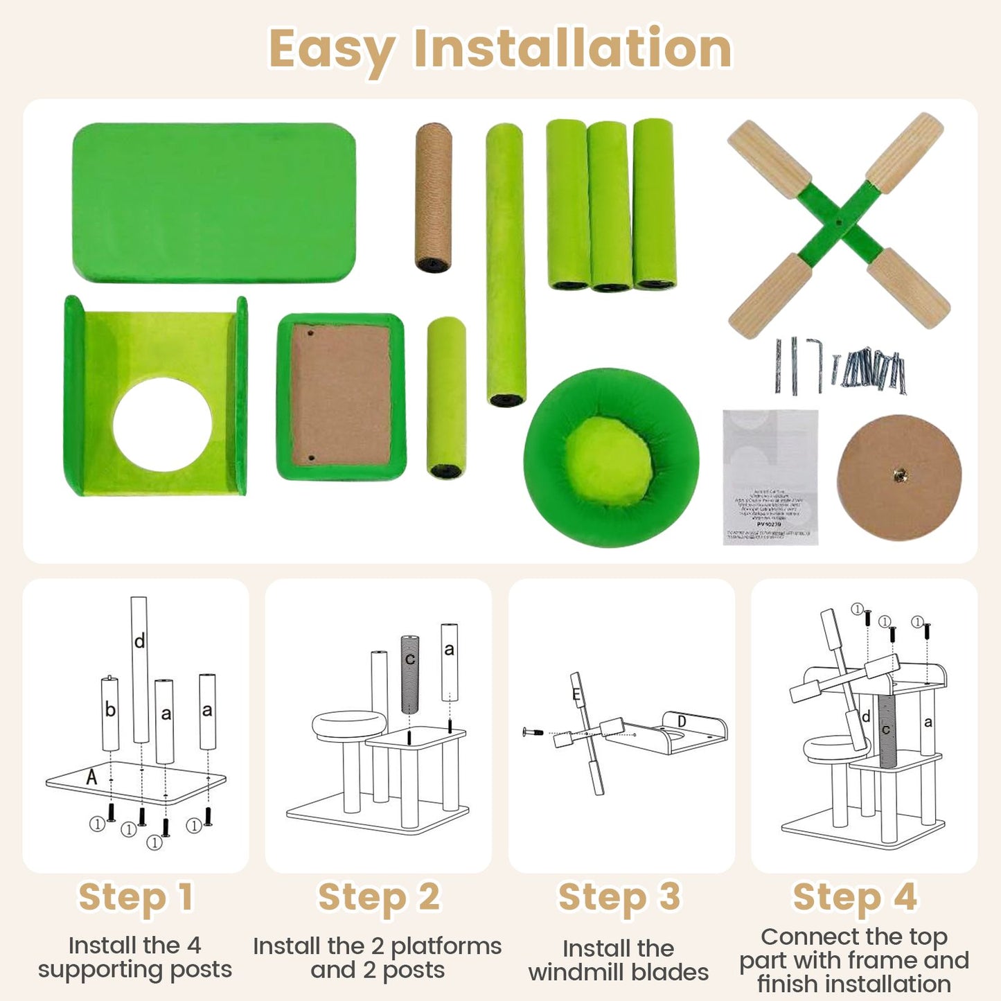 4-Layer Windmill Cat Tree with Scratching Post and Top Perch