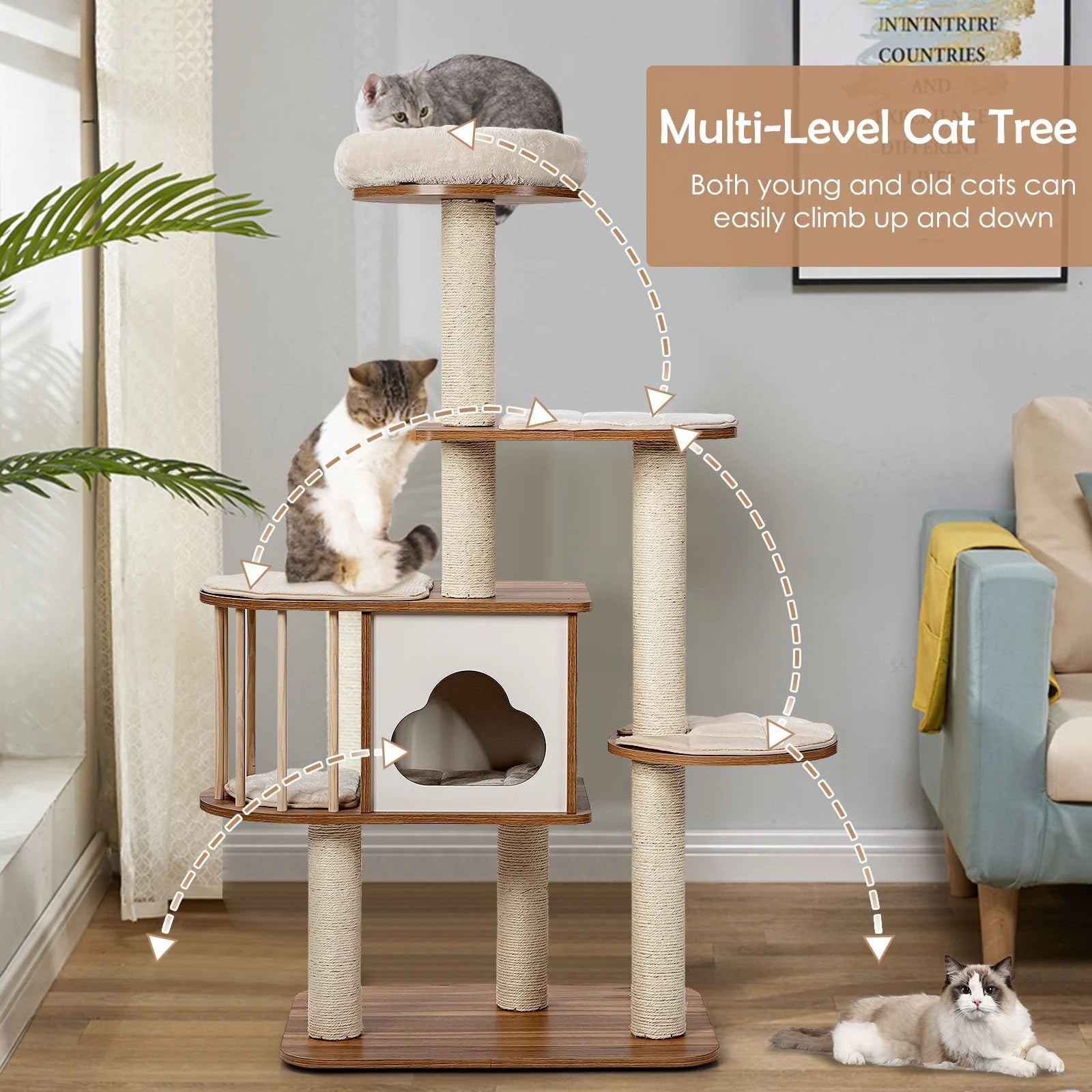 Cat Tree for Indoor Cats with Padded Plush Perch