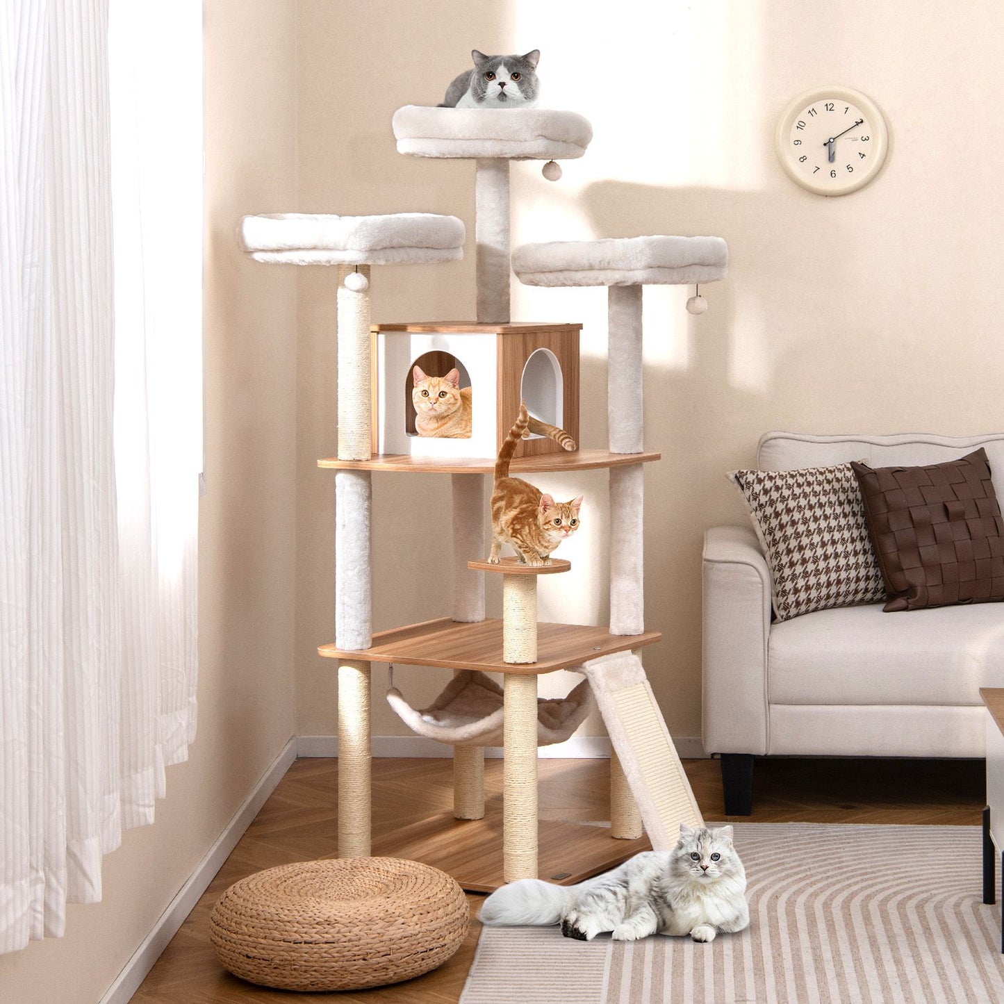 168CM Tall Cat Tree Wood Cat Tower with 3 Padded Perches