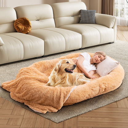Premium Human Dog Bed with Plush Blanket and Comfort Pillow