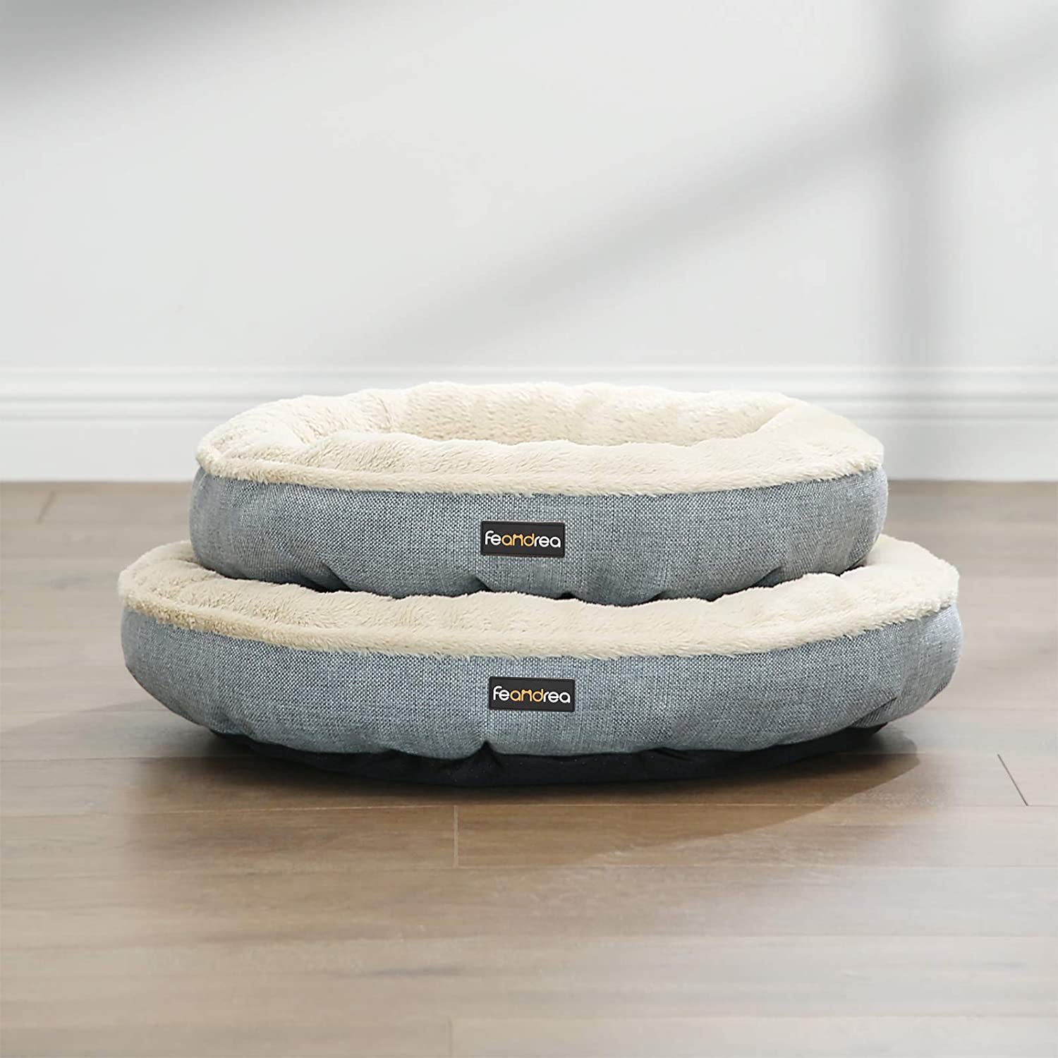FEANDREA Donut-Shaped Dog and Cat Bed, Round 55 cm Diameter, Grey