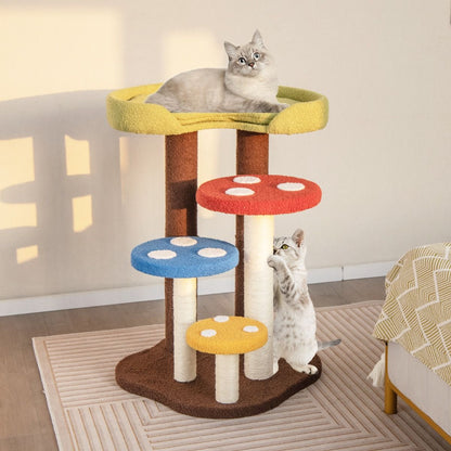 3-In-1 Cat Tree with 3 Full-Wrapped Sisal Posts and Removable Mat & Platforms
