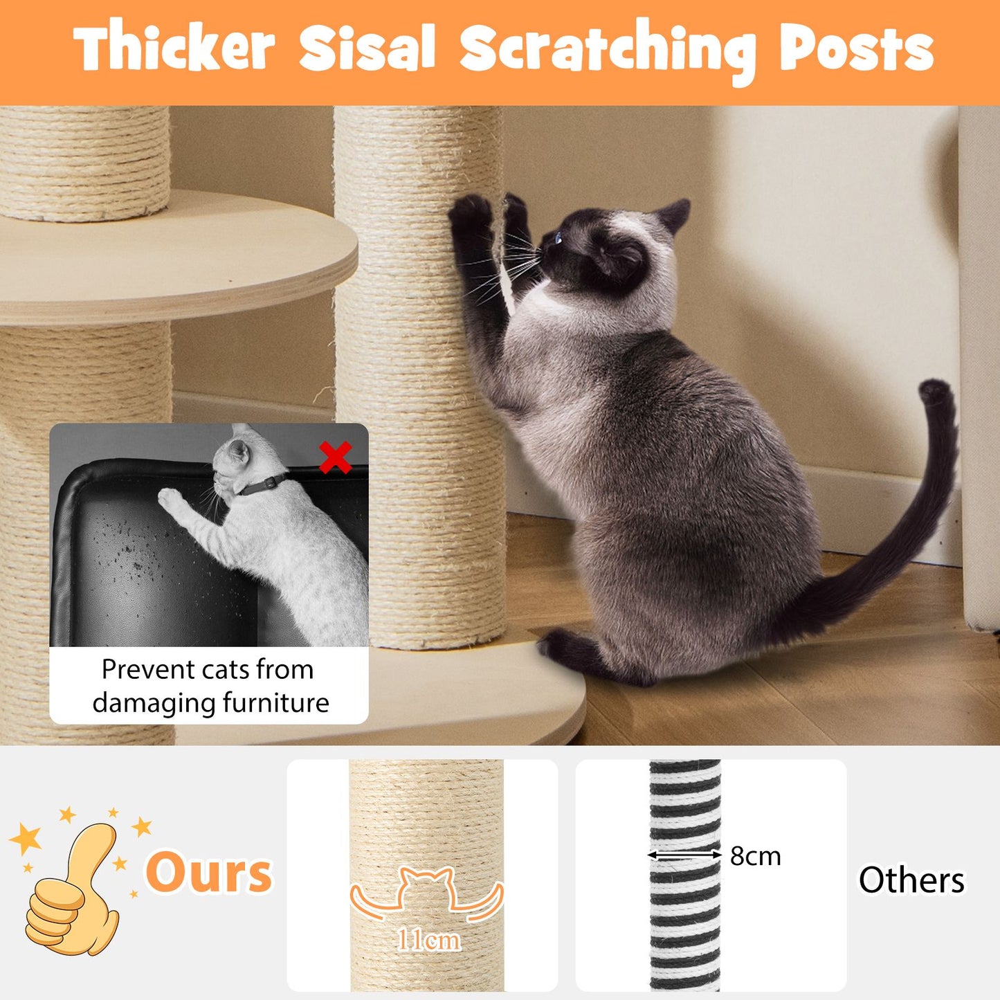 150CM Wooden Multi-Level Cat Tree with Top Perch and Hammock