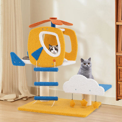 Aviation-Themed Cat Tree for Indoor Cats with Helicopter Top Perch