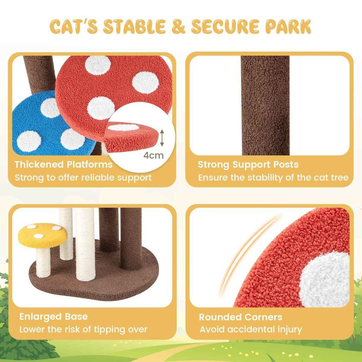 3-In-1 Cat Tree with 3 Full-Wrapped Sisal Posts and Removable Mat & Platforms