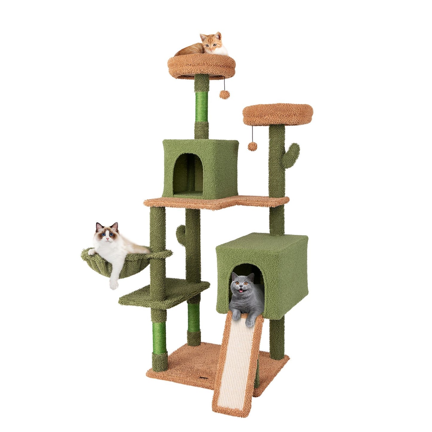 160 Cm Multi-Level Cactus Cat Tree for Indoor Cats with Scratching Posts