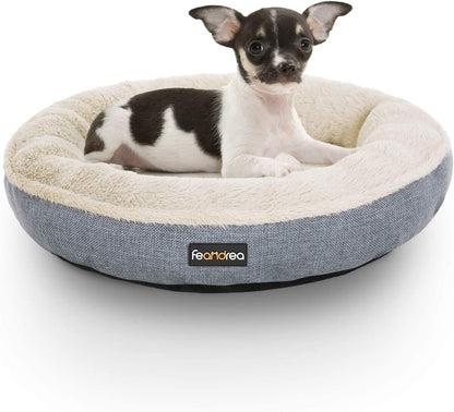 FEANDREA Donut-Shaped Dog and Cat Bed, Round 55 cm Diameter, Grey