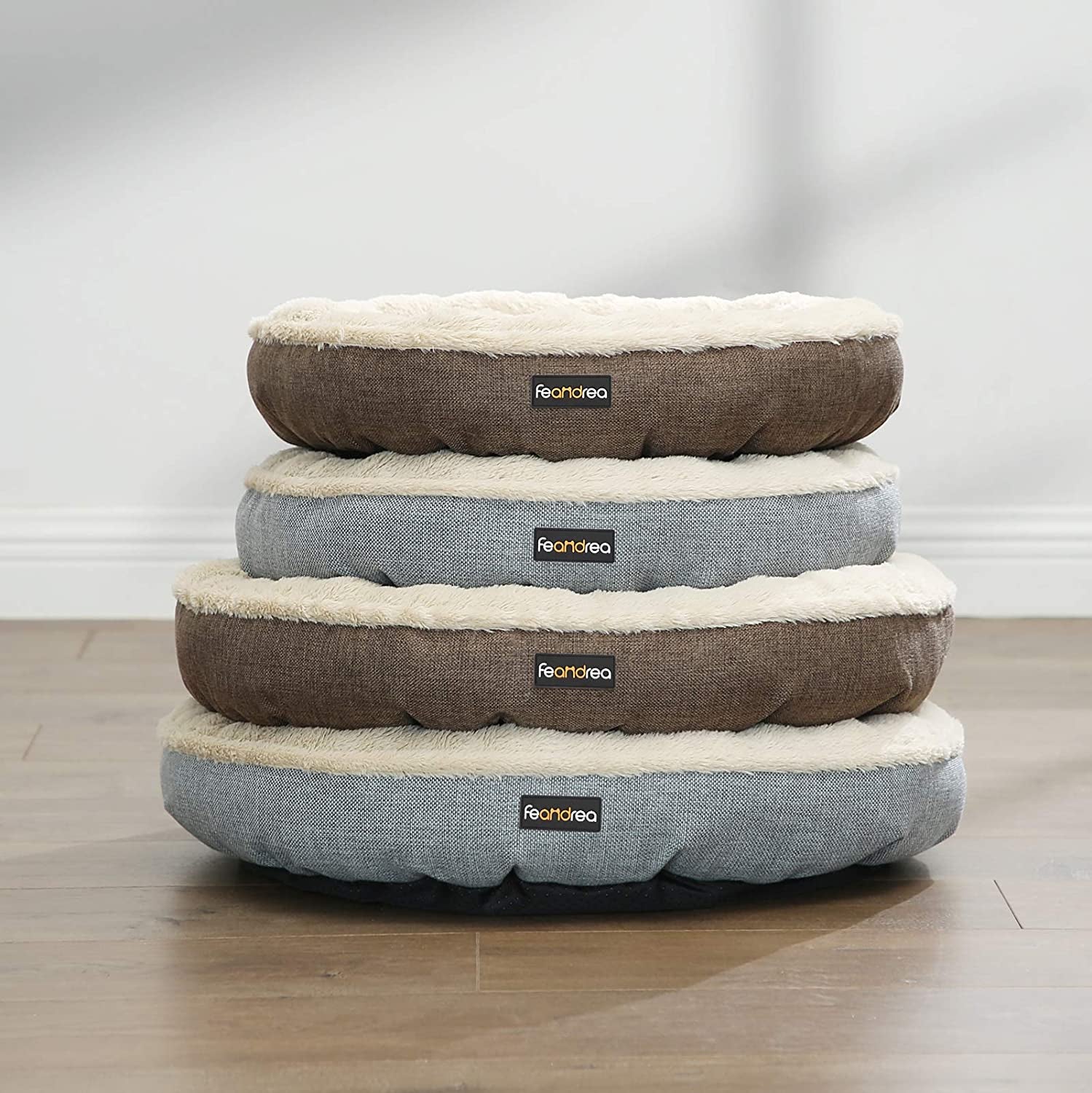 FEANDREA Donut-Shaped Dog and Cat Bed, Round 55 cm Diameter, Grey