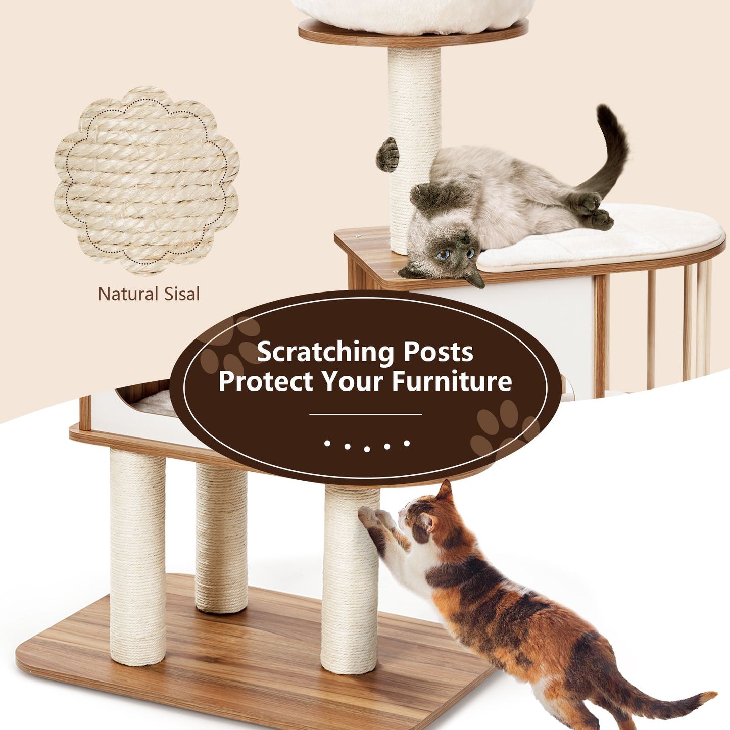 Modern Wooden Cat Tower with Platform