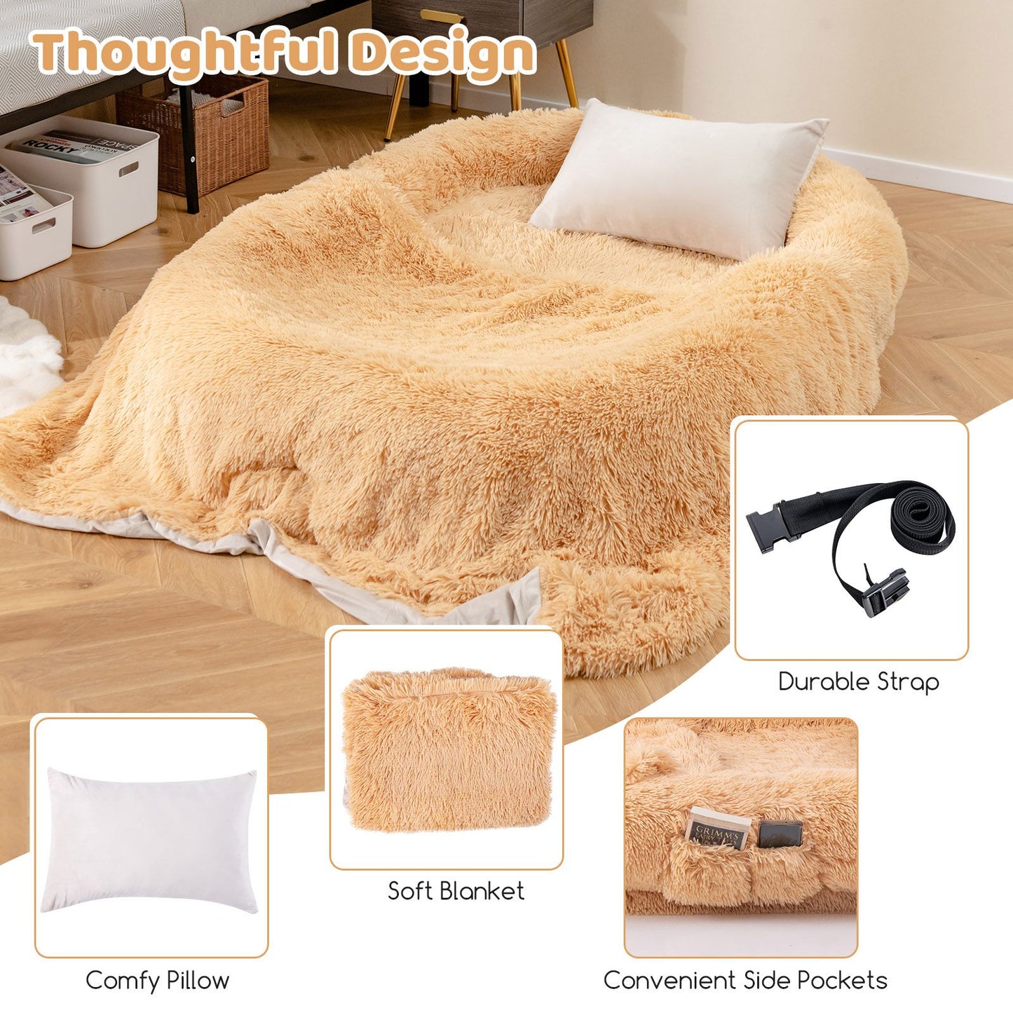 Premium Human Dog Bed with Plush Blanket and Comfort Pillow
