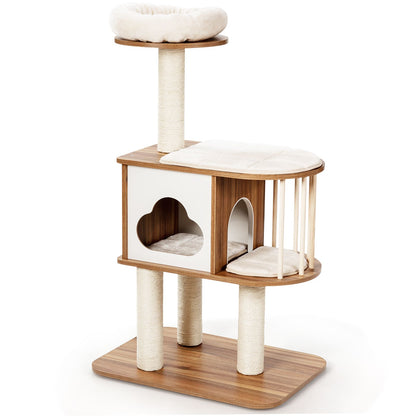Modern Wooden Cat Tower with Platform