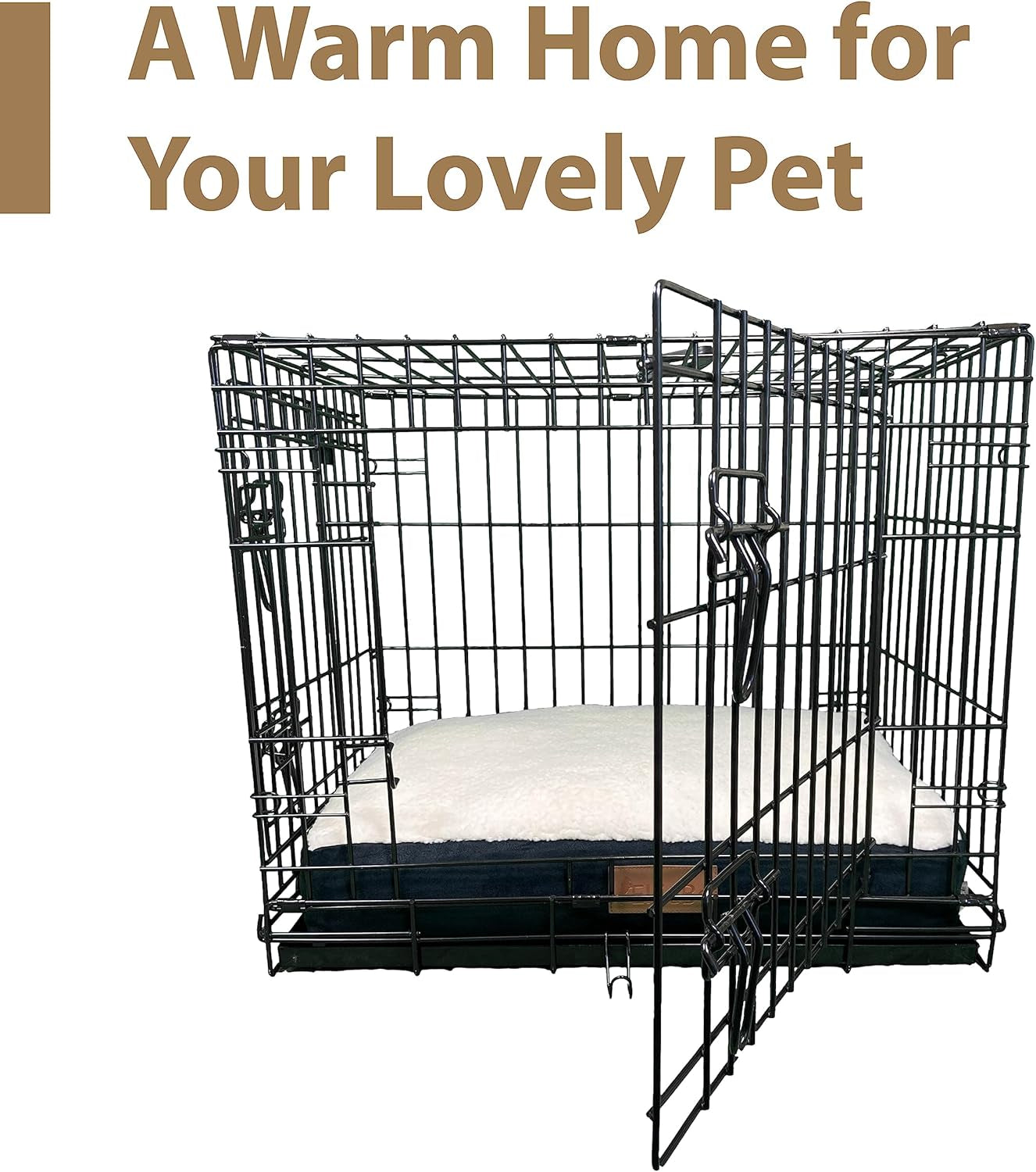 Ellie-Bo Small Dog Bed for 24-Inch Crate - Black Faux Suede and Sheepskin