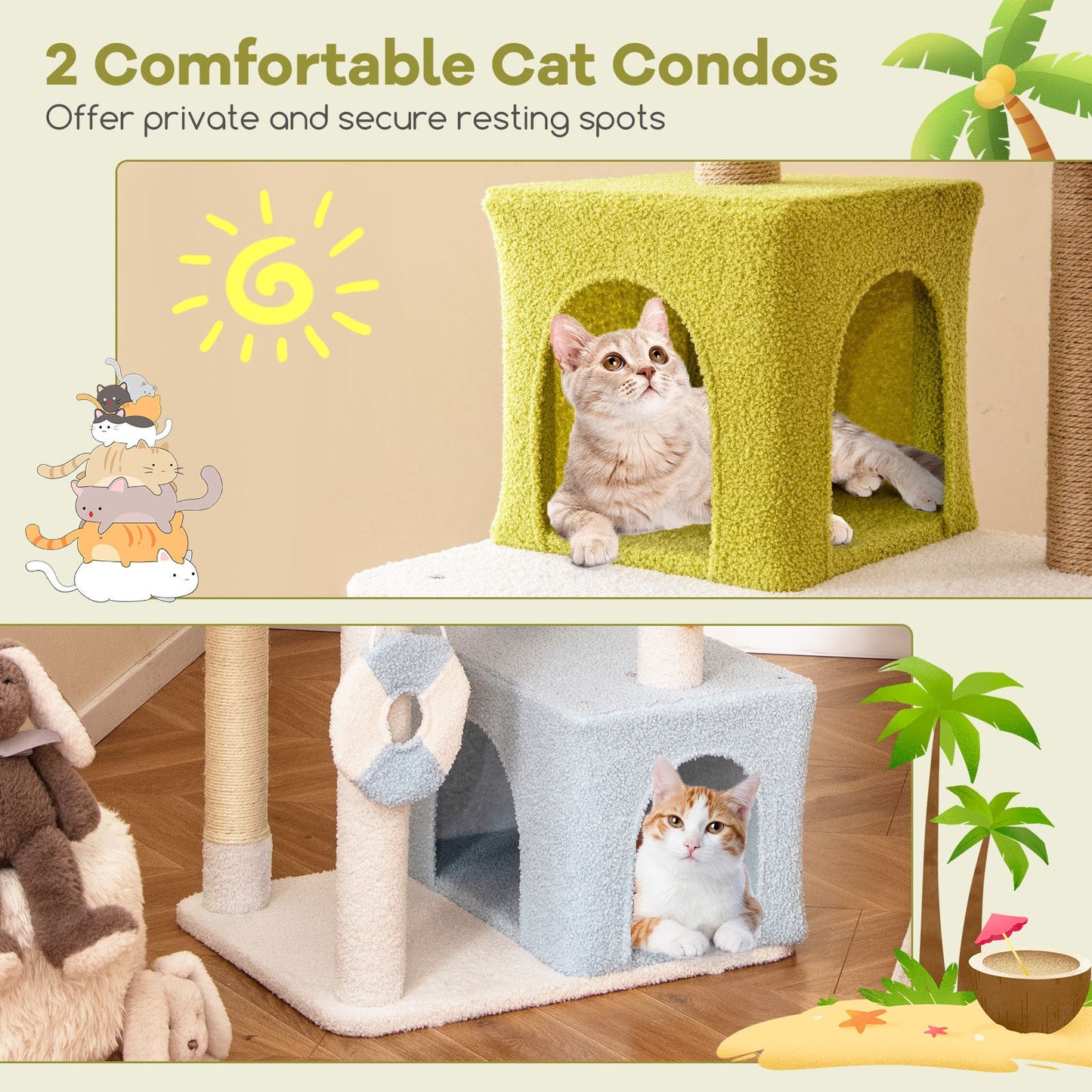 180 Cm Tall Cat Tree Multi-Level Aesthetic Beach-Themed Cat Tower