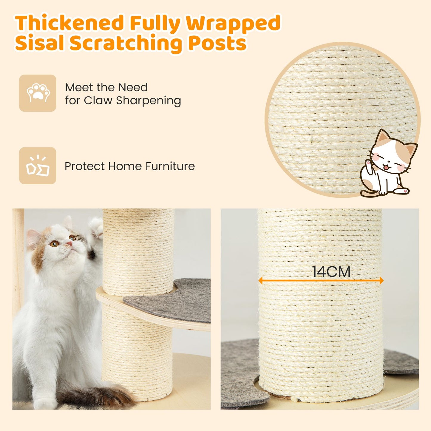 120 CM Multi-Layer Cat Tower with Sisal Covered Scratching Posts and Carpet