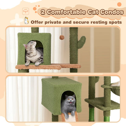 160 Cm Multi-Level Cactus Cat Tree for Indoor Cats with Scratching Posts