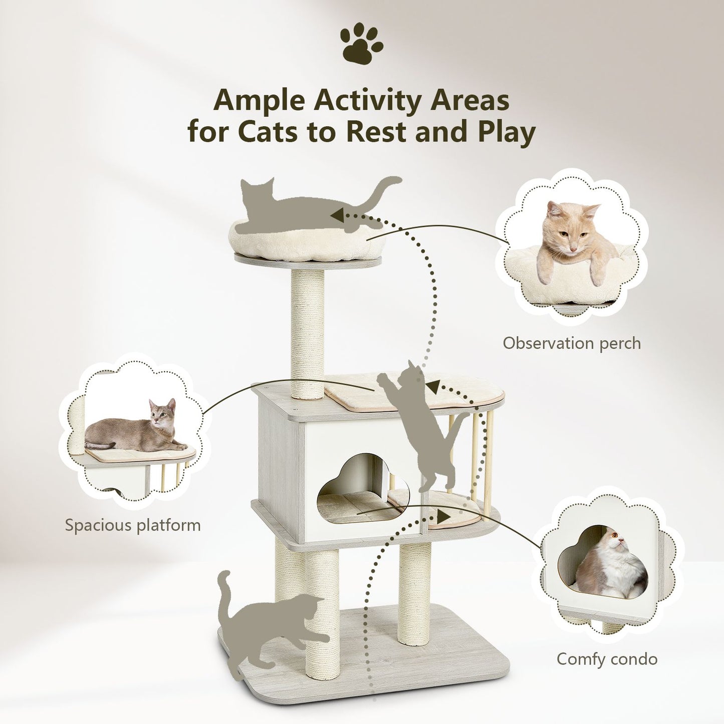 Modern Wooden Cat Tower with Platform