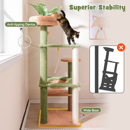 152Cm Cute Cat Tree with Sisal Scratching Posts and Rope, Plush Perch