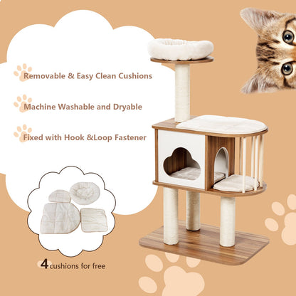 Modern Wooden Cat Tower with Platform