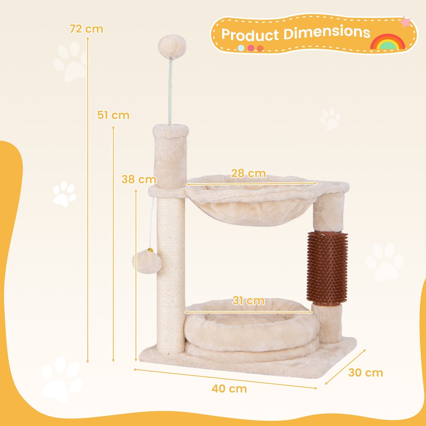4 in 1 Cat Tree with Cat Self Groomer and Sisal Covered Scratching Post