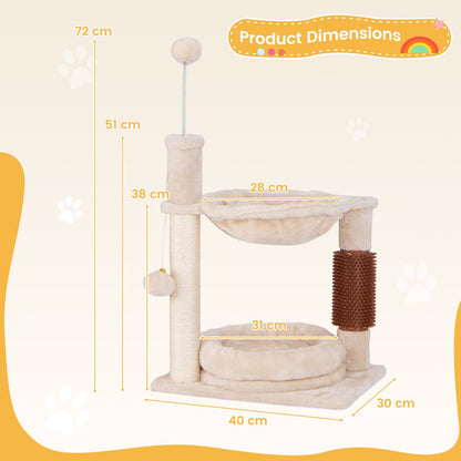 4 in 1 Cat Tree with Cat Self Groomer and Sisal Covered Scratching Post