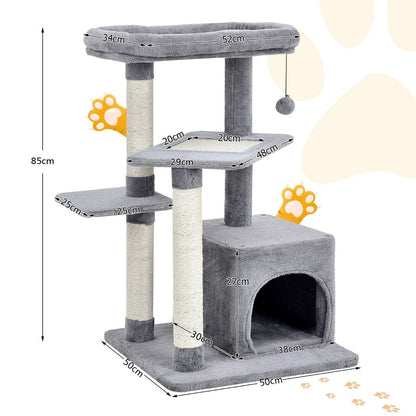 4-Layer Cat Tree with Scratching Posts Cat Condo Dangling Ball