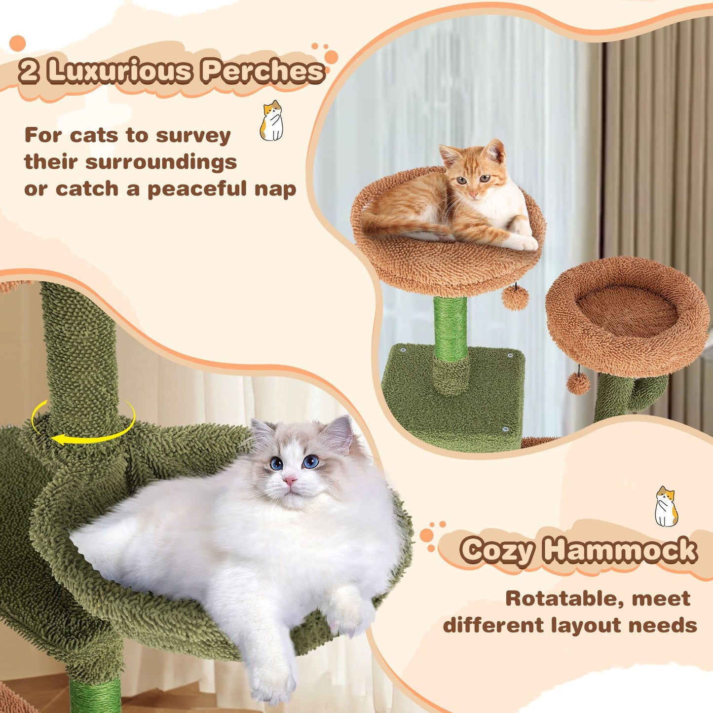 160 Cm Multi-Level Cactus Cat Tree for Indoor Cats with Scratching Posts