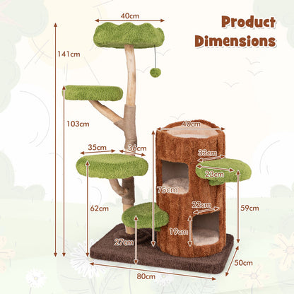 Multi-Level Cat Tree Tree Hole Designed Cat Tower with Double Decker Cat House