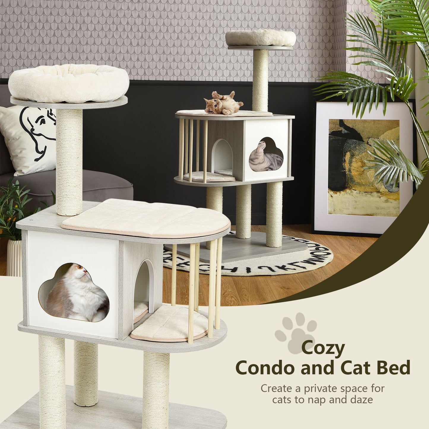 Modern Wooden Cat Tower with Platform