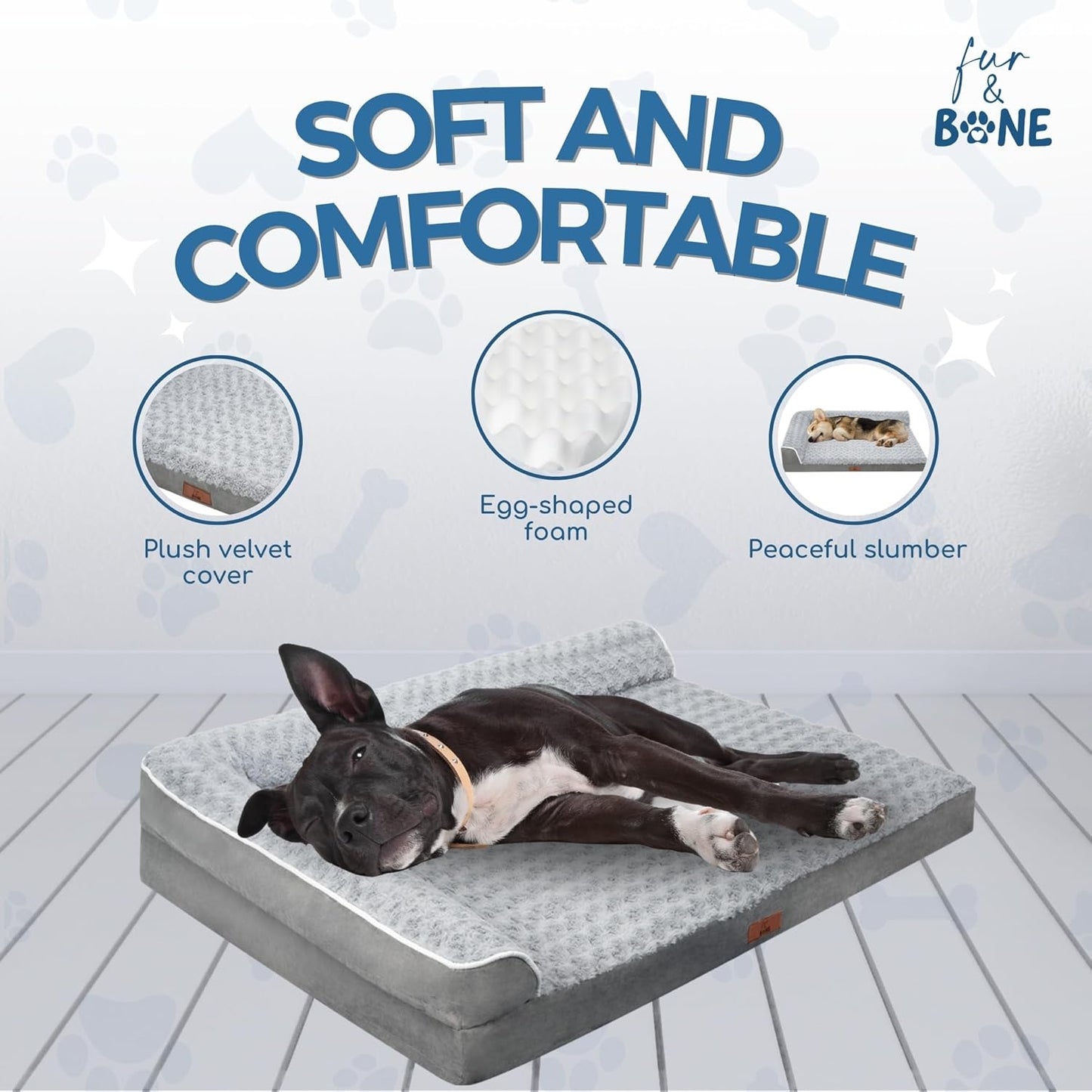 Fur & Bone Large Orthopedic Velvet Dog Bed with Egg Crate Foam