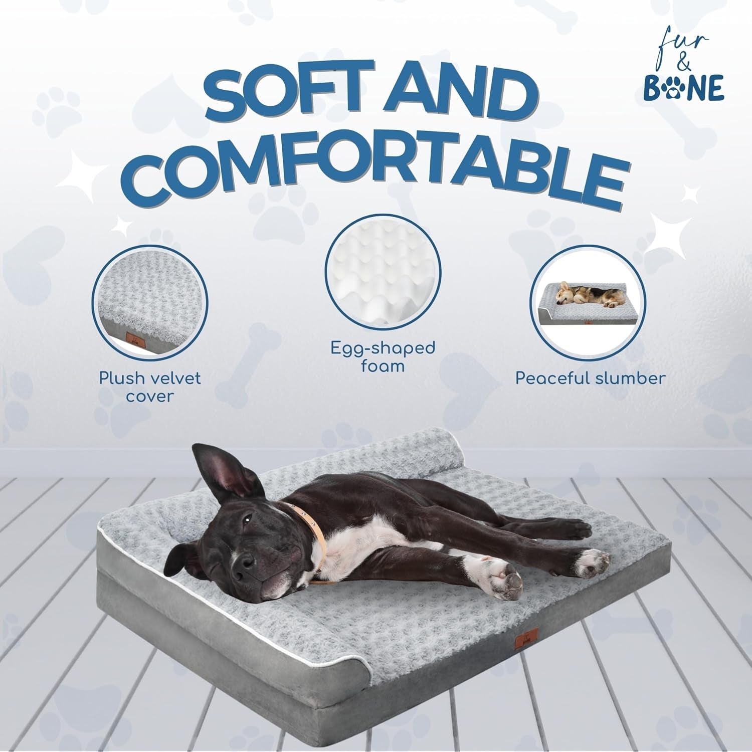 Fur & Bone Large Orthopedic Velvet Dog Bed with Egg Crate Foam