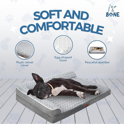 Fur & Bone Large Orthopedic Velvet Dog Bed with Egg Crate Foam