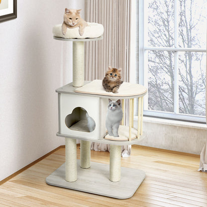 Modern Wooden Cat Tower with Platform