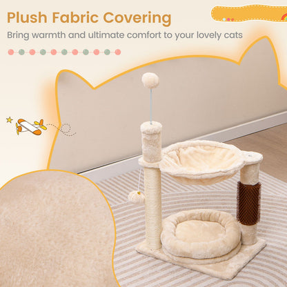 4 in 1 Cat Tree with Cat Self Groomer and Sisal Covered Scratching Post