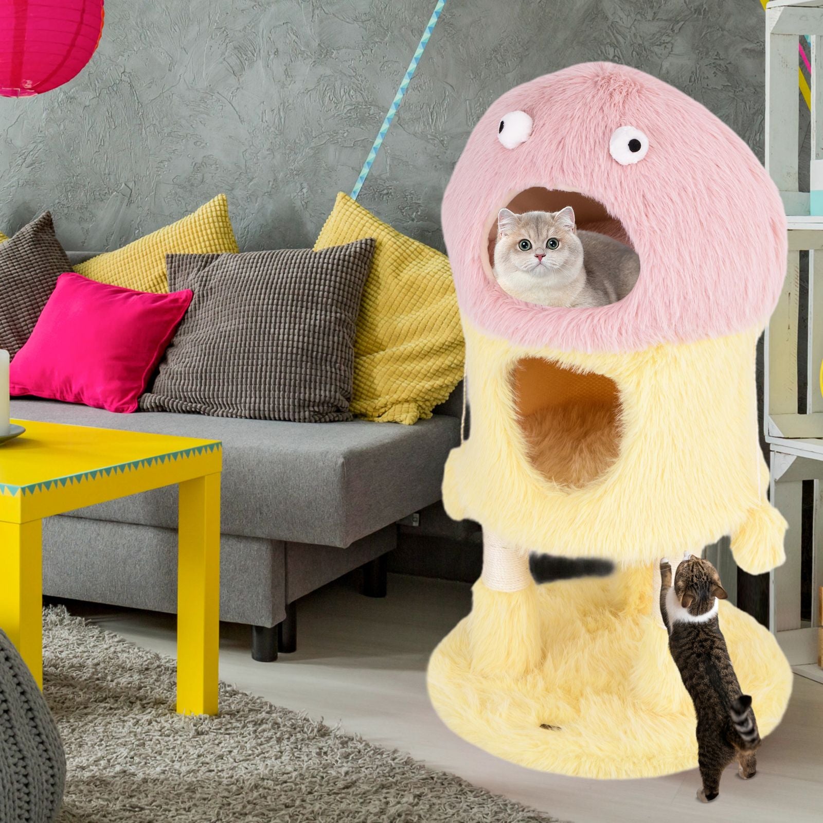 Cute Monster-Themed Cat Tower with 2 Private Condos