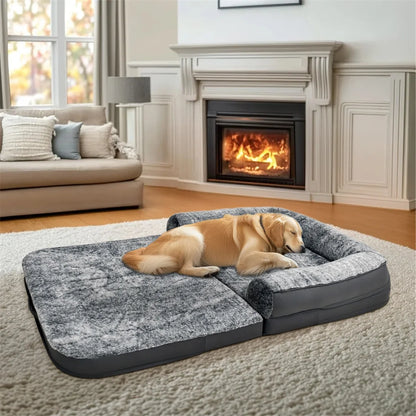 180cm Long Human-Sized Foldable Orthopedic Dog Bed with Plush Cover for Calming Comfort